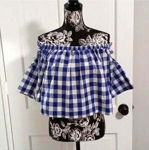 🆕 🌊Three Days🌊 - Blue/White Gingham OTS Cropped Top